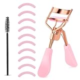 Wimpernzange aus Edelstahl mit 10 Silikon-Ersatzpads, professionelles Make-up-Werkzeug mit integriertem Kamm für Frauen und Mädchen aller Augenformen