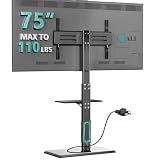 WALI Floor TV Stand with Power Outlet & AV Shelf, Tall TV Stand Mount for 36-75 inch TV up to 110 lbs, Swivel and Height Adjustable TV Stands with Wood Base for Bedroom, Office(TVDVD-6P), Black
