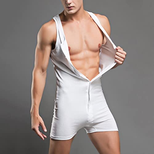 Men's One Piece Bodysuit Onesie Henley Jumpsuit Cotton Pajamas Garment Sleeveless Singlet Underwear2
