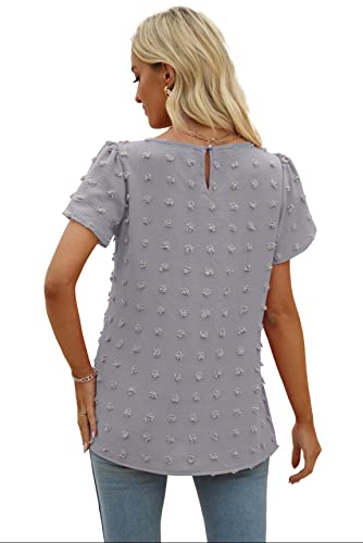 Wiholl Blouses For Women Dressy Casual Flutter Sleeve Chiffon Pom Pom Tops And Shirts Gray L #TOP2