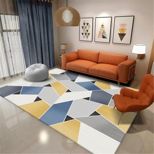Tapis bleu 80x150cm lavable en machine à motif géométrique - 2