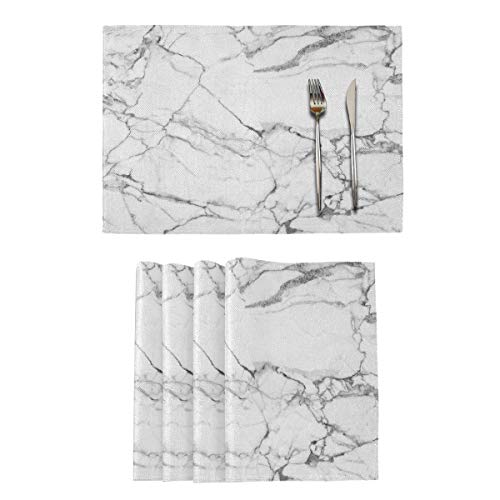Lot de 1 sets de table en marbre blanc gris pour cuisine, salle à manger, table double face, sets de table de ferme pour vacances, mariage, décoration de la maison, Polyester, multicolore, 12*18inx1 Cover