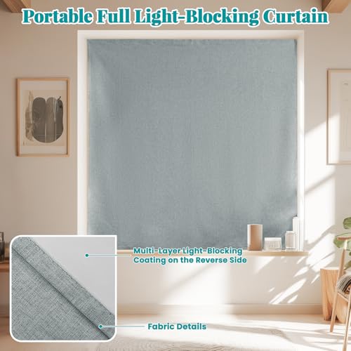 Image of 100% Blackout Self Adhesive Curtains, Black Out Shade for Window, Fabric Temporary Window Coverings Easy to Hang Curtains No Rod Needed, Use for Room, Kitchen, W52 x L60 inch, 1 Panel, Light Grey
