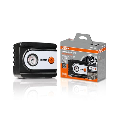 OSRAM TYREinflate 611 ESSENTIAL, gonfleur analogique, gonflage en 4,5 minutes, tuyau de 60 cm, adaptateur inclus