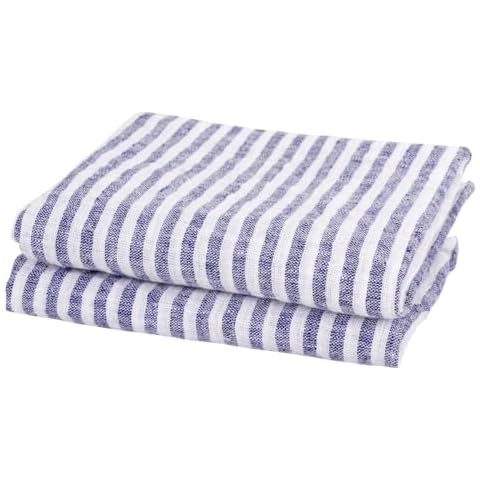 Kitchen Towels Linen, French Kitchen Towel, Navy Kitchen Towels 100% Pure Linen, Farmhouse Dishtowels, Grain Sack Towels, French Linen Kitchen Towels | Tea Towels for Kitchen (Set of 2) (18 x 28 inch) Cover