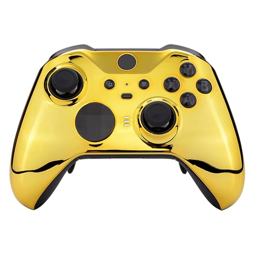 Image of eXtremeRate Chrome Gold Edition Glossy Faceplate Cover, Front Housing Shell Replacement Kit for Xbox One Elite Series 2 - Controller Not Included
