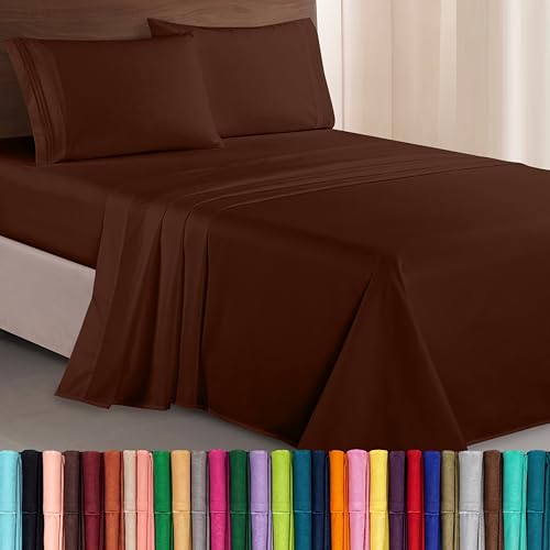 Elegant Comfort Parure de lit Douce de 4 pièces en Microfibre de qualité hôtelière 1500 Fils avec Broderie à Trois Lignes, Anti-Plis et...