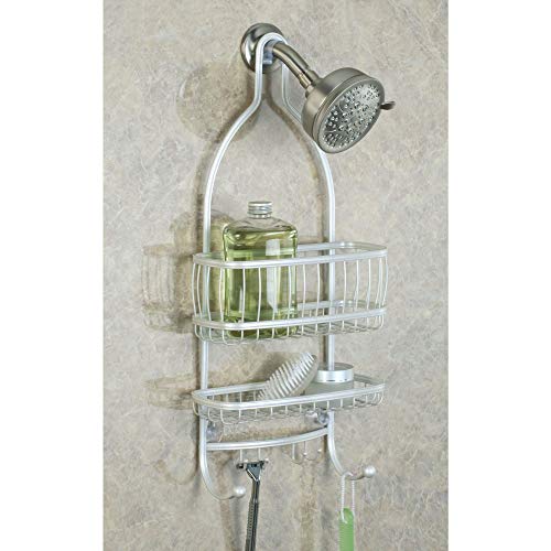 iDesign - 61974 York Metal Wire Hanging Shower Caddy, Extra Wide Space for Shampoo, Conditioner, and Soap with Hooks for Razors, Towels, and More, 10" x 4" x 22", Pearl White - Image 4