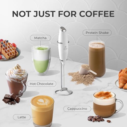 Image of Zulay Kitchen Powerful Milk Frother Wand With Duracell Batteries - Ultra Fast Handheld Drink Mixer - Electric Whisk Foam Maker for Coffee, Lattes, Cappuccino & Matcha - Z1 Motor - Blizzard White
