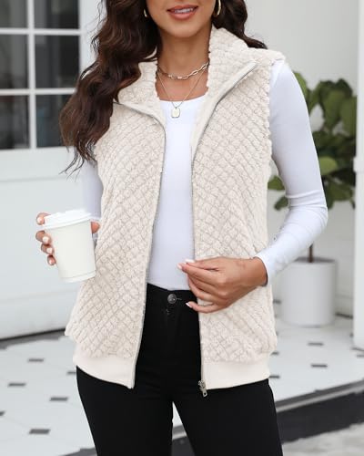 Reachme EM475242 Womens Faux Fur Outerwear Coats Lightweight Fleece Vest Sleeveless Sherpa Jacket Christmas Gifts thumb #1