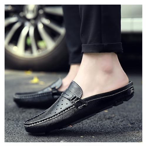 Mens Loafers Shoes Genuine Leather Perforated Round Toe Comfortable Flexible Flat Heel Party Slip-on2