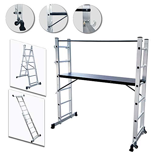 UISEBRT Andamio de Aluminio Multipropósito 3 en 1 - Escalera Plegable Aluminio - Máx. Carga de Capacidad de 150 kg