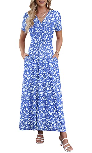 AUSELILY Blue Floral Wrap Long Dress for Women Short...