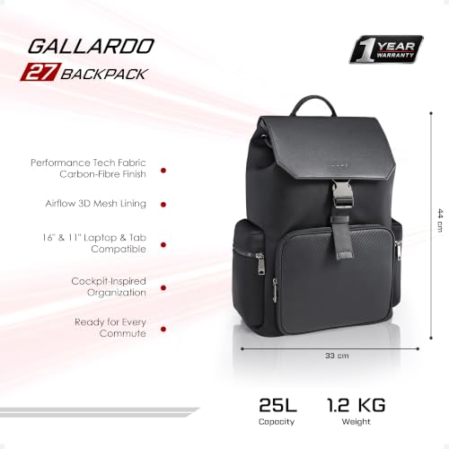 Image of RARE RABBIT Gallardo 35L Water Repellent Backpack - Black Anti-Theft Business Travel Bag with 16 inch Laptop Compartment, Free Size