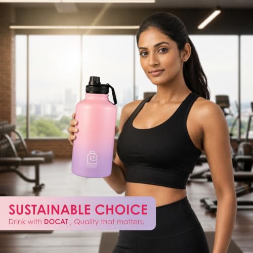 Image of DOCAT Water Bottle 1 Litre, Stainless Steel Sipper Water Bottle, Leak Proof Lid, Rust Proof, 24 Hours Hot and Cold Thermosteel Vacuum Insulated Water Bottle for Travel, Home, Gym, Office