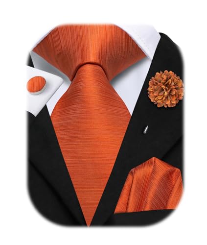 Image of Hi-Tie Men Silk Ties Set with Flower Lapel Pin Necktie Pocket Square Cufflinks for Tuxedo Wedding Business
