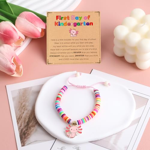 First Day of Kindergarten Bracelet Cute Axolotl Stuff Back to School Gifts with Lovely Card Clay Beads Mother Daughter Jewelry for Gir Daughter Granddaughter Niece3