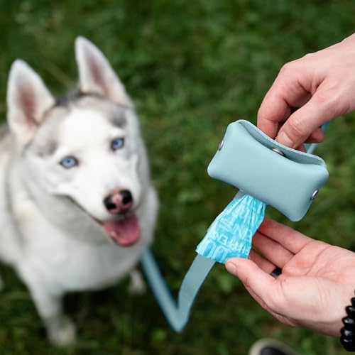 Image of Hidemont Dog Poop Bag Holder for Leash, Durable Leather Leakproof Pet Waste Bag Dispenser for Leashes, 20 Bags Included (Iceberg)