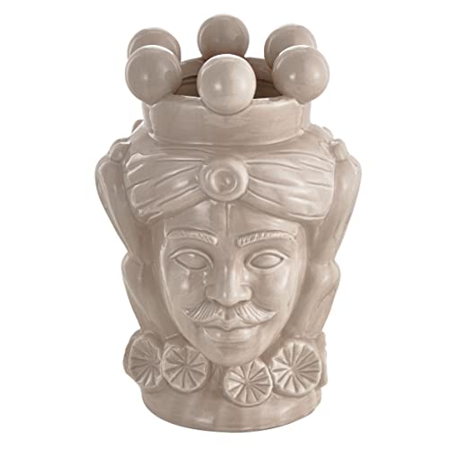 Baroni Home Mohrenkopf aus Keramik im sizilianischen Stil, Einfarbig, Pflanzkübel für den Innenbereich, Design, Italienischer Stil, König Farbe Creme, 20 x 17 x 31 cm