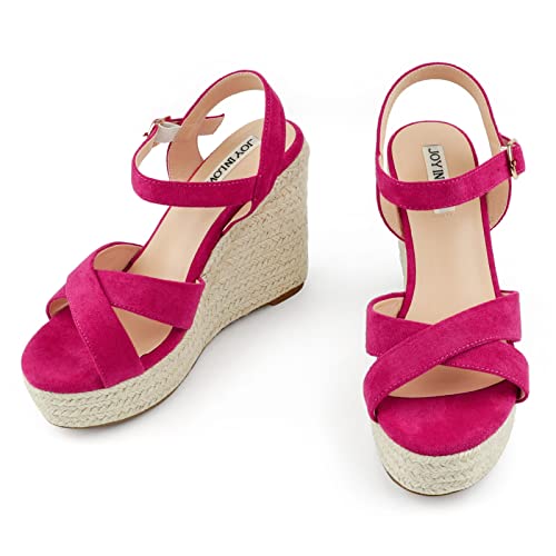 Image of JOY IN LOVE Womens Espadrilles Wedge Sandals Platform Heels Ankle Strap Open Toe Buckle Sandals