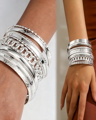 Image of IF ME Gold Bangle Bracelets for Women, Indian Bangles Stackable Set, Multi Layer Textured 18K Gold Plated Chunky Bracelets Boho Jewelrys Set