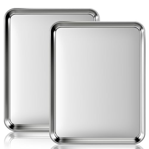 Fire More Lot de 2 Plaques à Pâtisserie en Acier Inoxydable (31,5x24,5x2,5cm）,Sain, Non Toxique, Facile à Nettoyer et Lavable au Lave-Vaisselle
