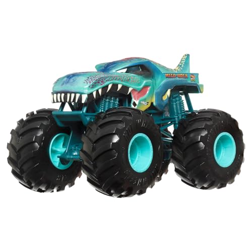 Hot Wheels Monster Trucks Monster Truck de grandes dimensões, camião de brinquedo metálico em escala 1:24 com rodas gigantes e desenhos simples, JDR03