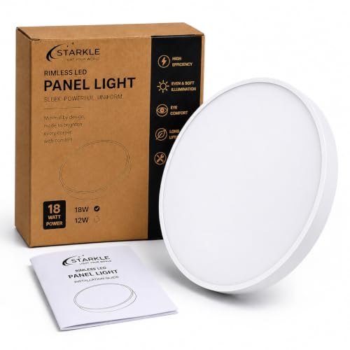 Image of STARKLE 18W Rimless Round LED Surface Panel Lights, 4000K Natural White Full Screen Ceiling Lamps, Energy Efficient Surface Mounted Lighting for Home, Office & Indoor Use (Pack of 6)