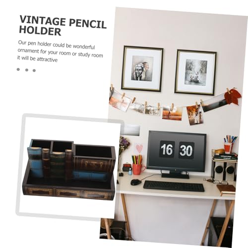 Organisateur de bureau rétro livre boîte de rangement stylos robuste