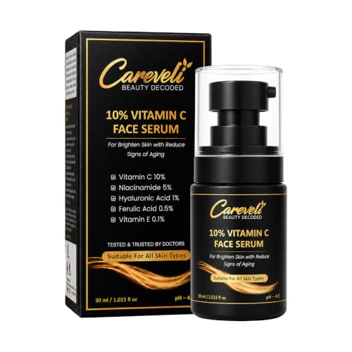 Image of 10% Vitamin C Face Serum with 5% Niacinamide, 1% Hyaluronic Acid, 0.5% Ferulic Acid & 0.1% Vitamin E | Face Serum for Glowing Skin, Dark Spots Appearance, Uneven Skin Tone & Hydration | Lightweight & Non-Sticky (30 ml)