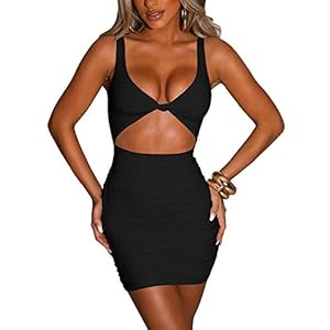 Kaximil-Womens-Sexy-Bodycon-Sleeveless-Cut-Out-Ruched-Tank-Mini-Club-Party-Dresses Kaximil Women's Sexy Bodycon Sleeveless Cut Out Ruched Tank Mini Club Party Dresses, Small, Black