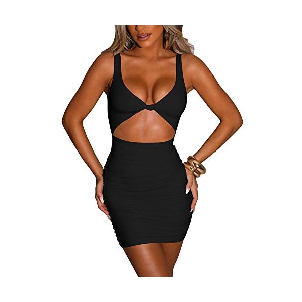 Kaximil-Womens-Sexy-Bodycon-Sleeveless-Cut-Out-Ruched-Tank-Mini-Club-Party-Dresses Kaximil Women's Sexy Bodycon Sleeveless Cut Out Ruched Tank Mini Club Party Dresses, Small, Black
