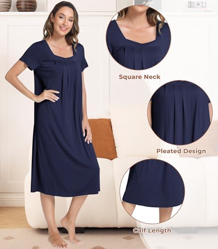 Image of NACHILA Bamboo Viscose Nightgowns for Women Cooling Short Sleeve Sleepshirt | Tagless design, Stretchy nightshirt, Anti-pilling, Shrink-resistant, Lightweight moisture-wicking sleepwear for night sweats