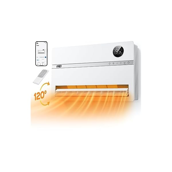 Dreo Smart Wall Heater, Electric Space Heater for Bedroom 1500W, 120° Vertical Oscillation, Adjustable Thermostat, Remote Control, 24H Timer, Easy-Mount Heater for Indoor Use, Works with Alexa, WH719S