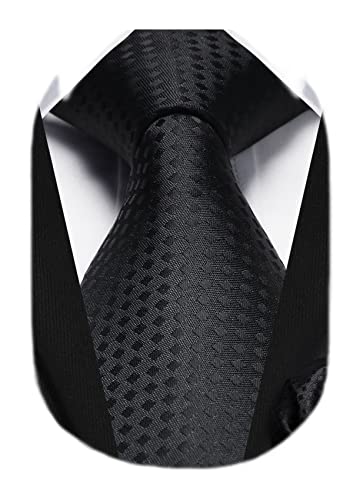 HISDERN Cravate Homme Noire Élégante Formelle Classique Cravate et Pochette en Soie Mariage d'Affaires Fete Couleur Unie Cravates pour Hommes