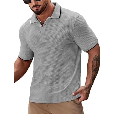 Elainone Men's Casual Polo Shirt Grey XL Cover