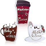 3 Pieces Christmas Warm Winter Sign Decor Tiered Tray Decor Christmas Hot Cocoa Chocolate Decor...