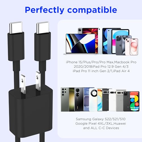 Image of iPhone 17 16 15 Charger Fast Charging,2Pack 20W Apple iPad USB C Wall Chrager Block with 6FT USB C to C Cable for iPhone 17 /Pro /Pro Max /17 Air / 16 /16 Pro /16 Pro Max /15 /Plus /Pro /Pro Max (Black)