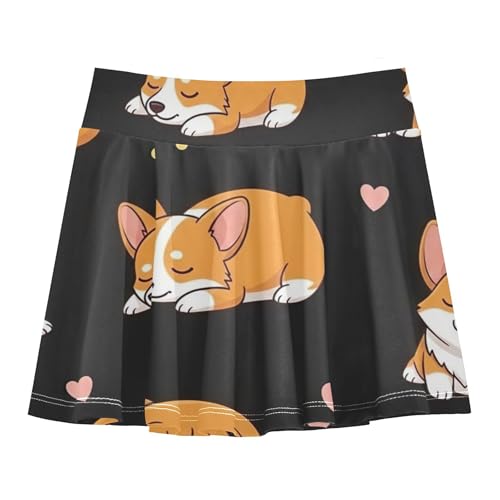 Casual Girls Skorts Athletic Shorts Tennis Skirts Toddler Cheer Skirt Cute Cartoon Corgi Dogs Black 4t