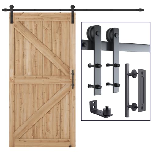 SMARTSTANDARD 8.2 FT Heavy Duty Sturdy Sliding Barn Door Hardware Kit Black