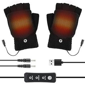 Auniq Guanti riscaldati USB per donne e uomini, Guanti per laptop invernali senza dita e mezza Guanti riscaldanti a temperatura regolabile e doppia faccia per Ciclismo, Escursionismo, Sci