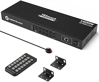 4K HDMI Switcher 8 In 1 Out, TESmart 8 Port HDMI Switch, 8X1 HDMI Switcher Support 4K@60Hz HDCP 2.2/19-inch Rack-Ears/RS-232/LAN Control/Remote Control, Compatible with HDTV DVD Xbox PS4 Apple TV