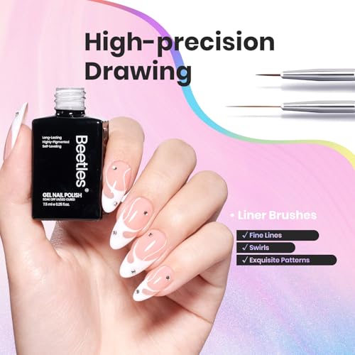 Image of Beetles White Gel Nail Polish Black Gel Polish with Nail Art Brushes Set, 6 Pcs Nails Art Pens Dotting Pen Clean Up Liner French Nails Tools with Palette Brush Holder DIY Manicure Design Set