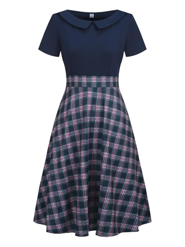 Image of Women's Elegant Vintage Dresses Knee Length Casual Floral Print Work Party Peter Pan Collar A-Line Dress with Pockets 978