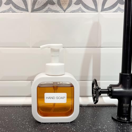 Image of Foaming Soap Dispenser, 2 Pack 300ml (10oz) Plastic Refillable Foaming Hand Soap Dispenser with 16 Pcs Waterproof Labels, Foam Pump Bottle for Bathroom and Kitchen (White)