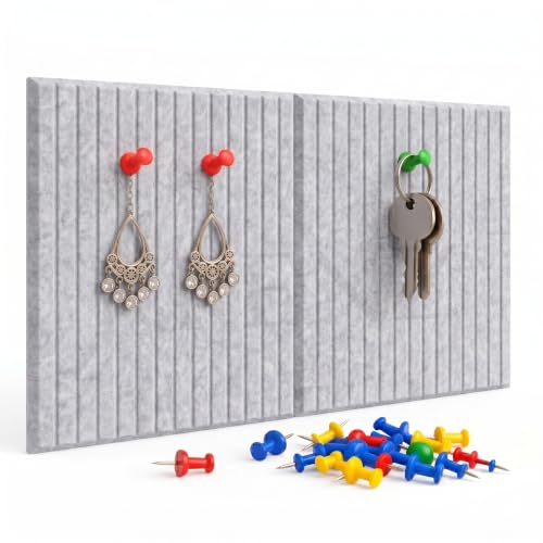 Image of KRENZ Self Adhesive Bulletin Notice Board (30 X 30 Cm) with Drawing Pins List Board for Wall Vision Board for Manifestation Wall Boards Message Board for Office School Collage (2, Gray Line)