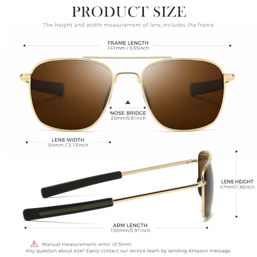 Image of SUNGAIT Real Glass Lens Sunglasses Military Style Pilot Aviator HD Shades with Upgraded Spring Hinge Bayonet Temples