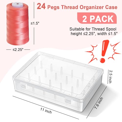 Image of Vowcarol Thread Holder Cases 2 Pack 48 Pegs, Embroidery Thread Organizer and Storage, Plastic Sewing Box