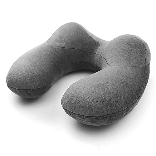 Preisvergleich Produktbild Nackenkissen Flugzeug Aufblasbar Reisen, Aufblasbares Nackenhörnchen mit Extra-Augenmaske, Ohrstöpsel und Tragetasche, Reisekissen, Travel Pillow für Reisen,Busse, Züge, Flugzeuge, Autos, Grau