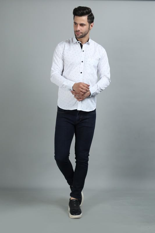 Image of Codaisy White Cotton Black Printed Shirt Full Sleeve